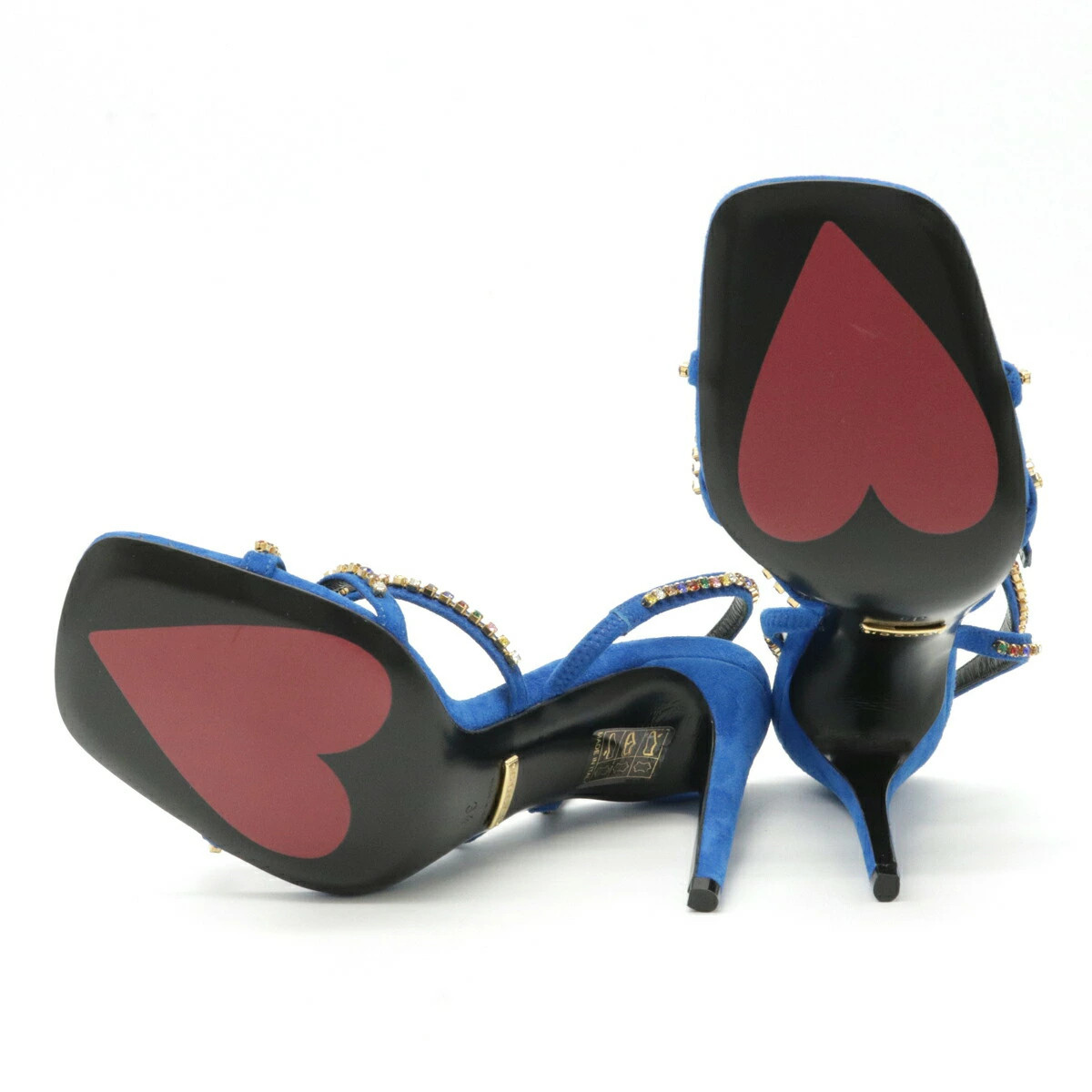 GUCCI sandals stiletto heel ribbon heart sole suede rhinestone blue #34 Japanese thumbnail 5