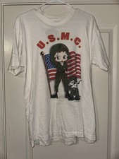 RARE 1994 VINTAGE Betty Boop USMC Military Shirt Large MADE IN USA FOTL TAG