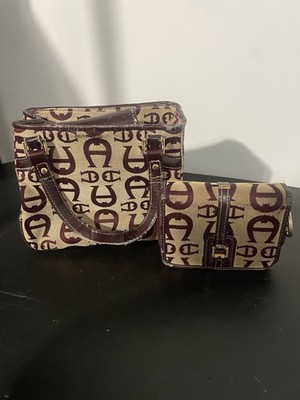 Vintage Etienne Aigner Women's Monogram Canvas Mini Bag & Wallet 7x6x3.5
