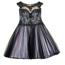 Alyce Paris Black Lace Tulle Fit Flare Dress Size 4