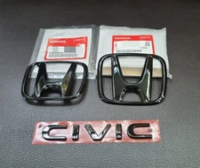 3PCS 2006-2015 Fit For HONDA Civic Front+Rear Emblem H+ CIVIC Badge Matte Black