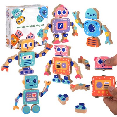 Wooden Snap Together Building Toys, STEM Blocks Toys, 28 Pcs Robot Take Apart...