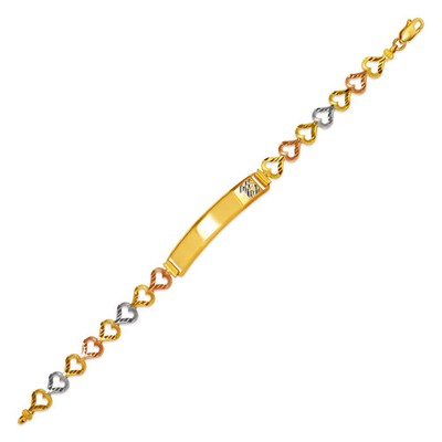 14K Tri Color Gold facettiert DC 15 Anos ID Armband 7,5 mm breit 8 mm Mitte 7'' Kette