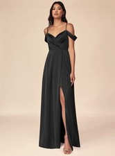 Azazie Ocean Black Bridesmaid Dress A18 Wrap V Neck Off Shoulder Maxi Gown Slit