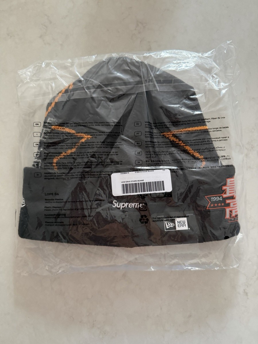 Supreme SS26 New Era Stars Beanie Woven Patches Logo Black One