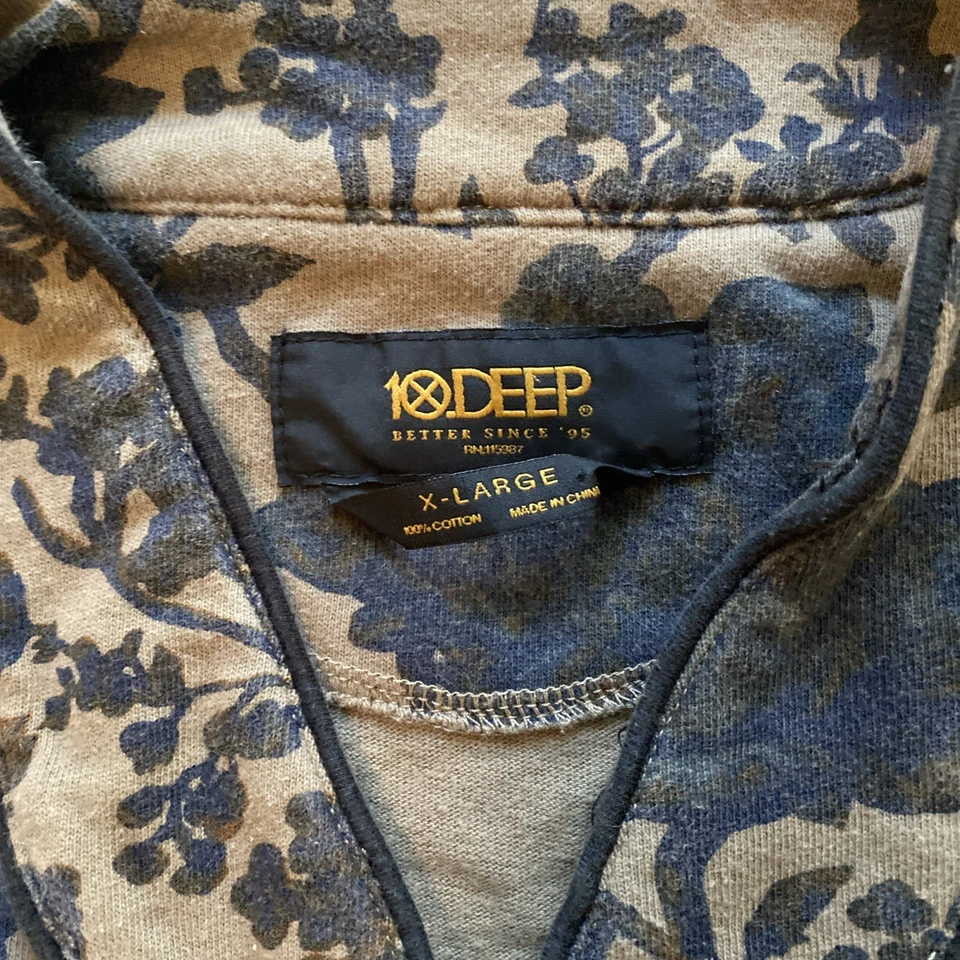 Camiseta de béisbol vintage 10 estampada floral profunda para hombre marrón XL camisa de patinador Foto 4 de 4