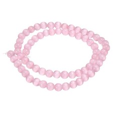 65pcs Pink Cat's Eye Stone Beads 6mm Round Crystal Loose Bead