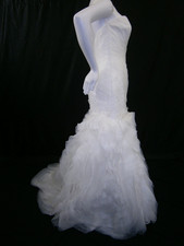 Wedding Dress 10 Off-White Shimmer Sequins Tulle Rose Ruffles Strapless Mermaid