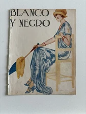 Antique Art Deco Blanco y Negro’ Cover – Lady in Blue Satin Dress & Cloche Hat