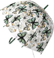 Regenschirm f&uuml;r Frauen Transparent Kuppel Schmetterlingsmuster Gr&uuml;n Automatisch