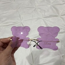 Girls Gold Metal Bear-Shaped Novelty Sunglasses Purple Tinted UV400 Full Rim