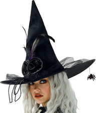 Halloween Witch Hat with Black Spider Witch Costume Accessories for Women