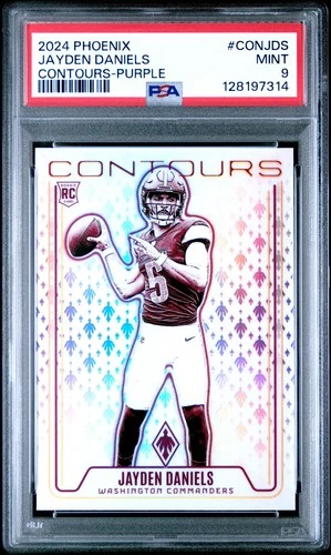 2024 Panini Phoenix Jayden Daniels Contours RC Purple PSA 9