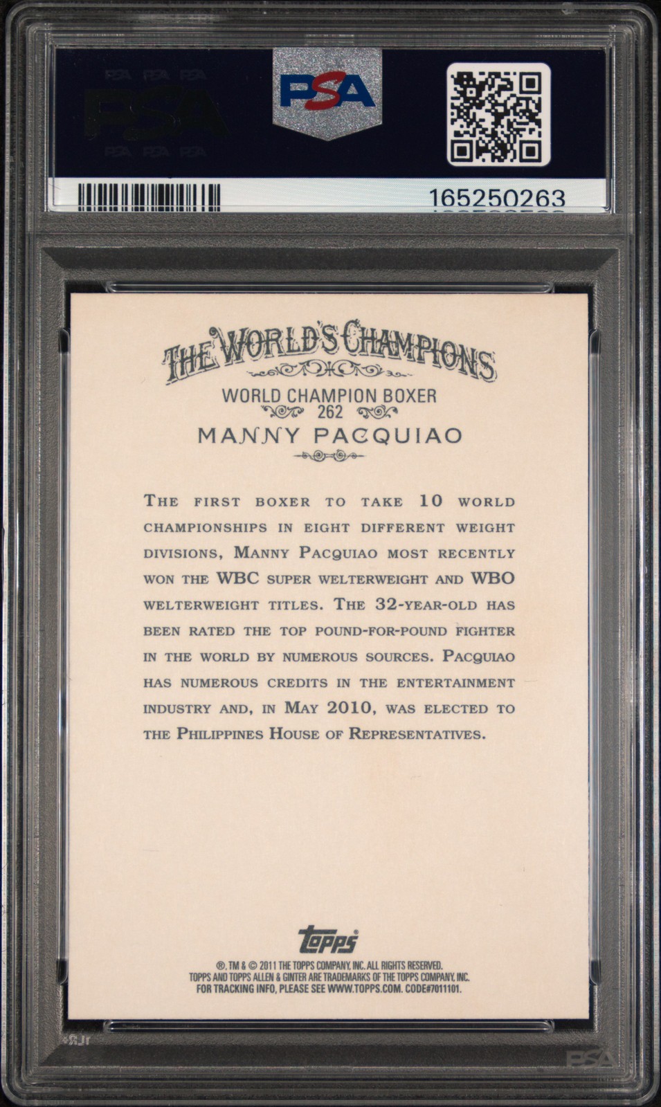 2011 TOPPS ALLEN & GINTER #262 MANNY PACQUIAO PSA 10 view 2