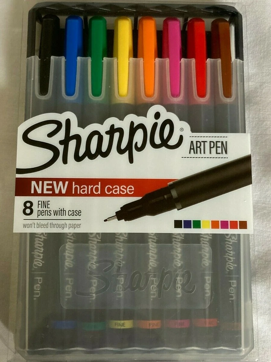 8 x SHARPIE ART PEN SET * FINE POINT PENS w/ HARD CASE * Blue Red Black *  NEW