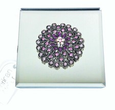 NEW J&H ACRYLIC GLASS CLEAR MIRROR,ANTIQUE GOLD+PINK CRYSTALS JEWELRY BOX