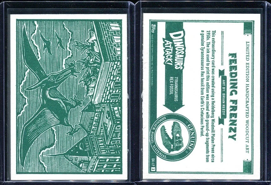 2015 Topps Mars Attacks Occupation Dinosaurs Woodcut 4 Card Set w Blankbank Card - Image 2 of 4