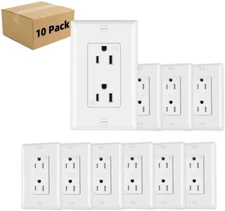 Outlet Socket, Decora Duplex Receptacle 15 Amp, 125 Volt Tamper Resistant,10Pack