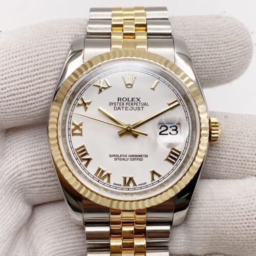 Montre automatique pour homme Rolex Datejust 36 mm acier 18K or blanc cadran romain 116233 - Photo 2 sur 8