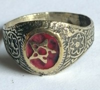 EXTREMELEY ANCIENT ROMAN STYLE BRONZE RING PENTAGRAM ENGRAVED