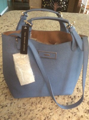 DKNY Lt. Blue Saffiano Leather Hand/Shoulderbag w/Detachable Interior Pouch NEW