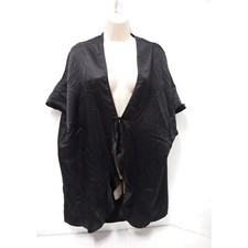 VICTORIA S SECRET Womens Black Satin Flutter Sleeve Kimono Robe Lingerie Short
