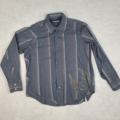 Red Button Seven 7 Shirt Mens Large Black Long Sleeve Button Down 7's Embroidery