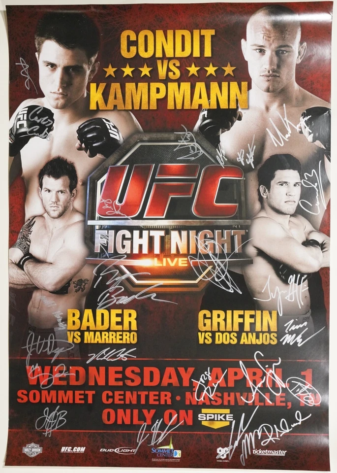 Cartel Carlos Condit v Martin Kampmann +20 firmado con tarjeta UFC Fight Night 18 SBC Foto 2 de 4