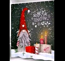 Let it Snow Gnome Shower Curtain Bathroom Set W/ Hooks Xmas Winter Unique 66x72"