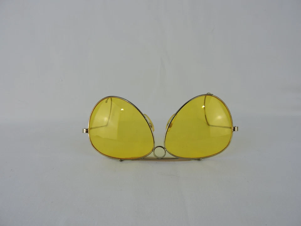 Gafas de sol de aviador con borde de alambre óptico de EE. UU. de colección lente ámbar amarilla envoltura de templo Taiwán Foto 3 de 4