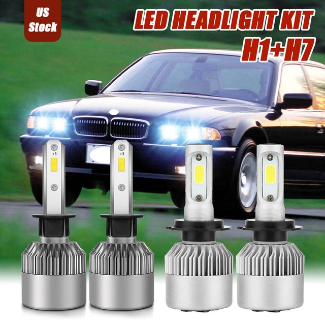 4x H7 + H1 LED Headlight Bulbs 6000K White For BMW E38 9901 740i 740iL
