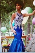 Women's Royal Blue/Gold Bridesmaid Prom Evening Formal Cocktail Dress