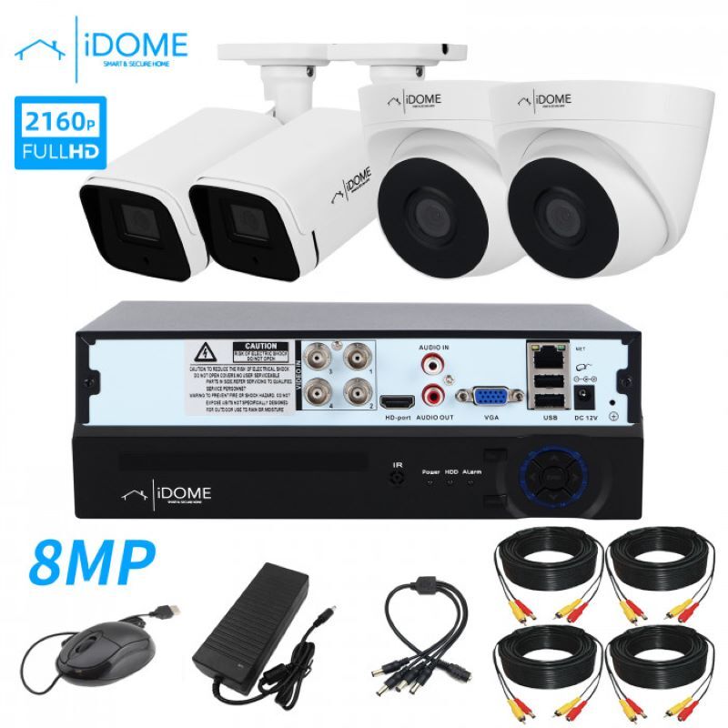 KIT DVR IDOME CCTV SEGURIDAD PARA EL HOGAR 8MP 4 CANALES COMPLETO ULTRA HD (BALUN GRATUITO) REINO UNIDO