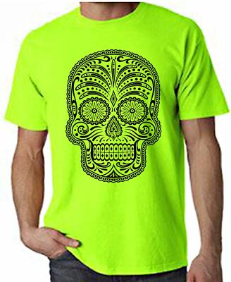 Sugar Skull Neon Herren T-Shirt - Day Of The Dead Tattoo Goth