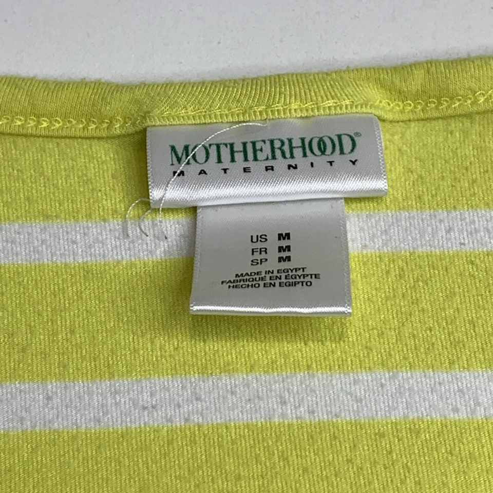 Motherhood Maternity Women Top Yellow M Short Sleeve Stripe Button Accents - Image 2 of 4