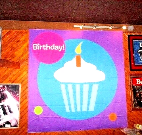 Purple Fabric BIRTHDAY Wall Banner CUPCAKE WITH CANDLE Circles TOYS R US Display - Image 2 of 4