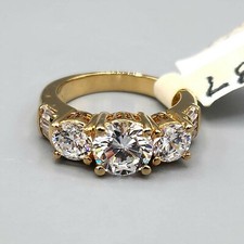 NWT Sterling Silver Vermeil 3 Stone  Baguette Accent CZ Ring Size 5 4.8g