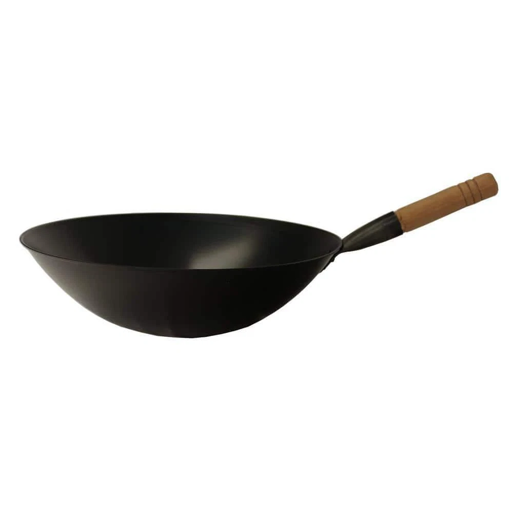 SPT Wok Large 15.75 in. Dia Black Cool Roll Iron Wood Handle Dishwasher Safe