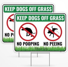 2PC No Poop or Pee Dog Sign with Stakes, 12 Inches Green, White, Black, Red