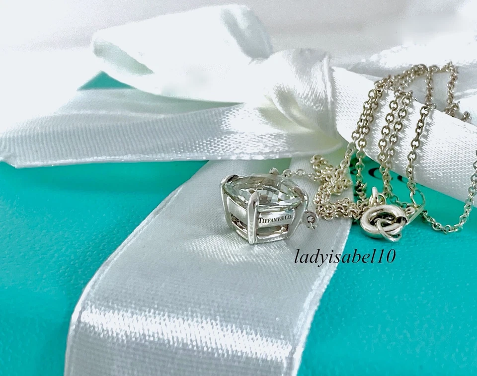 Tiffany & Co 18" Prasiolita Brillante Piedras Preciosas Colgante Collar Plata con Caja Foto 2 de 4