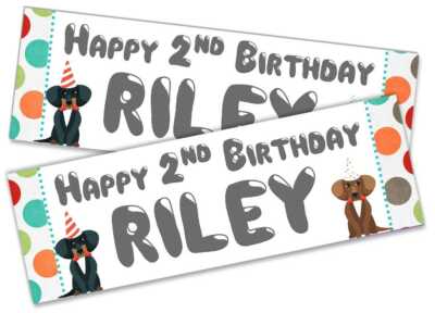 x2 Personalisierte Geburtstagsbanner Hunde Design Kinder Party Deko 81