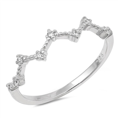 Constellation Chain Link Ring - .925 Sterling Silver With White CZ, Sizes 4-10