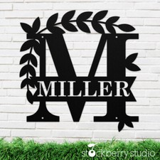 Metal Monogram Wall Decor Family Name Sign Personalized Last Name Initial Door