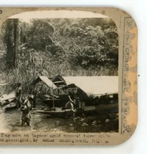 Dug Outs on Lagoon Nigeria Africa Realistic Travels Stereoview