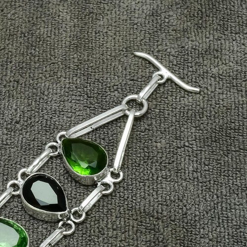 Multi Stone Gemstone 925 Sterling Silver Handmade Jewelry Bracelet 7-8" - Picture 4 of 8