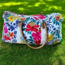 Vintage 80s GITANO Hawaiian Artsy Floral Novelty Print Duffle Carry on Tote Bag