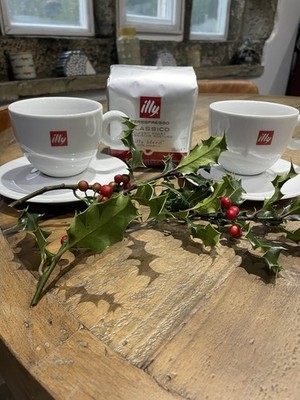 Illy Cappuccino Kaffeetasse Untertasse Set groß weiß Porzellan 2er Set Neu