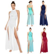 Women Dancewear Performance Bodysuit Competition Jumpsuit Slim-fit Mock Neck