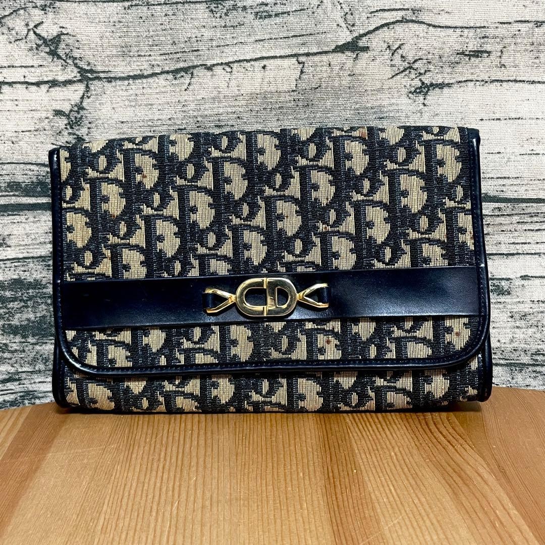 Christian Dior レザーバッグ ネイビー CDロゴ Dior CD Logo Clutch Shoulder Bag Navy Beige Vintage Authentic | eBay