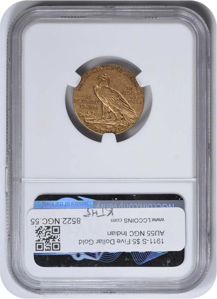 1911-S $5 Gold Indian AU55 NGC - Image 2 of 2